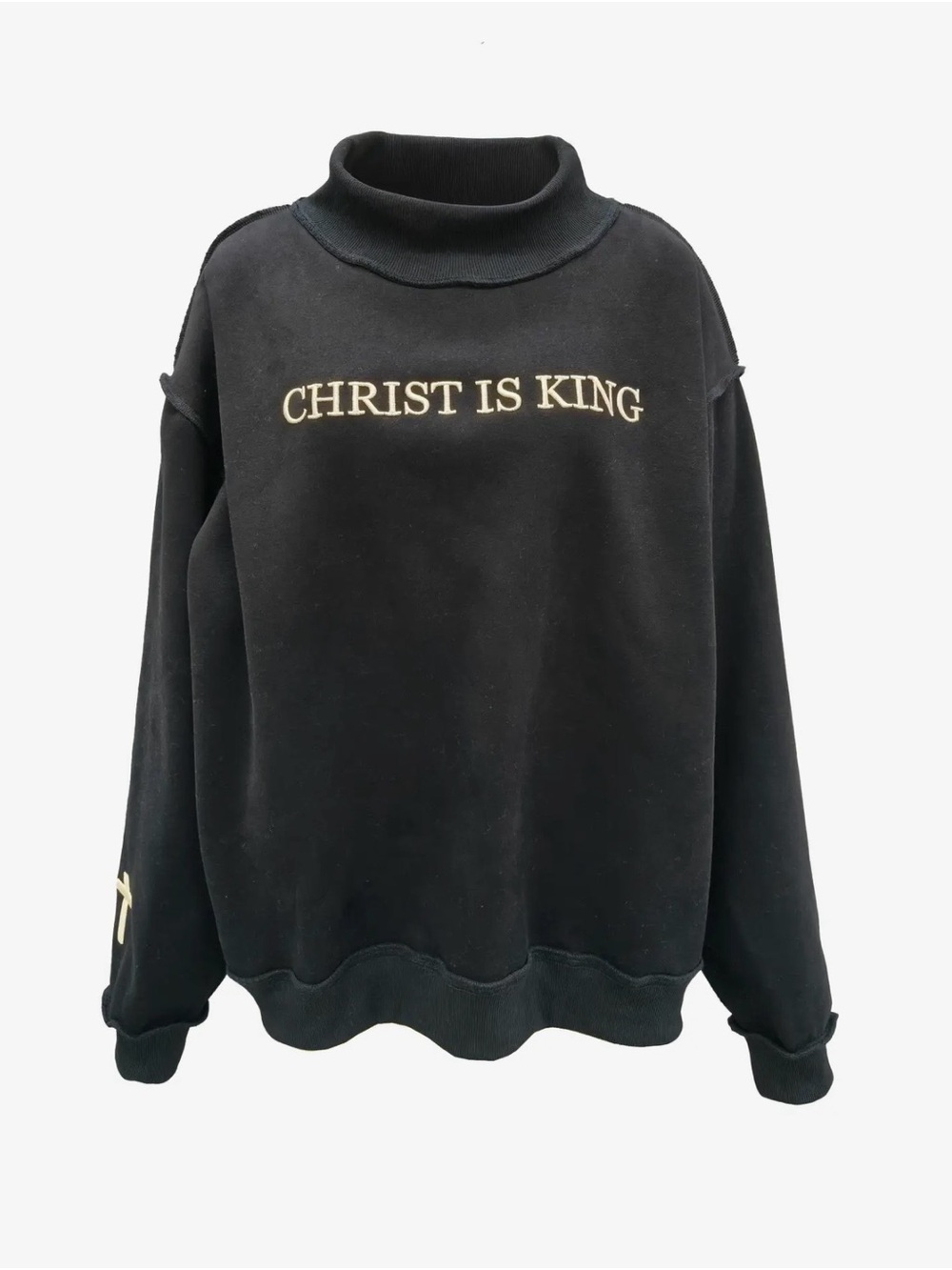 BUCKETLIST Black Turtleneck Sweater with Gold Chest Embroidery